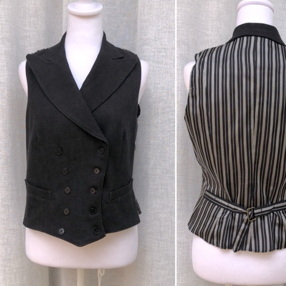 Lauren Jeans Co. Ralph Lauren black denim fabric black white stripe jean vest